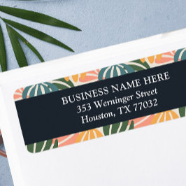 Orange Grönt Groovy Löv Retro Botanical Returadress Etikett