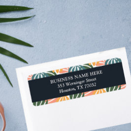 Orange Grönt Groovy Löv Retro Botanical Returadress Etikett