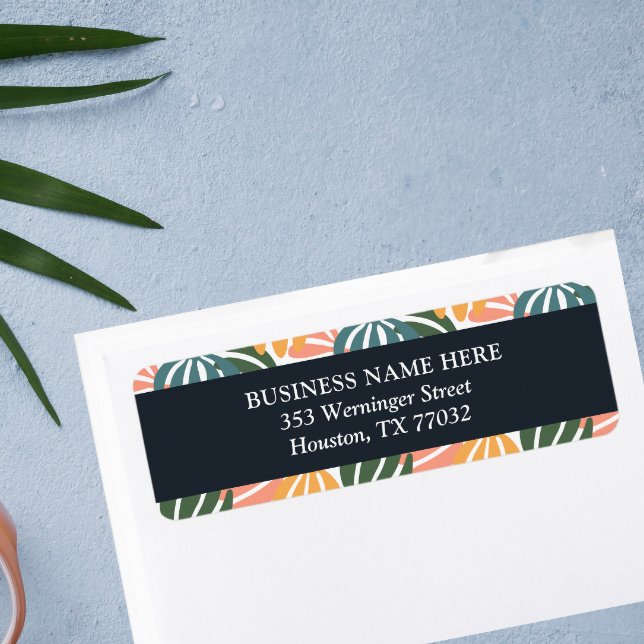 Orange Grönt Groovy Löv Retro Botanical Returadress Etikett (Skapare uppladdad)