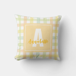 Orange Grönt Gult Blue Pastel Gingham Monogram Kudde