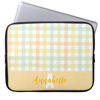 Orange Grönt Gult Blue Pastel Gingham Monogram Laptop Fodral