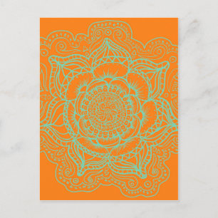 Orange Grönt Mandala Vykort