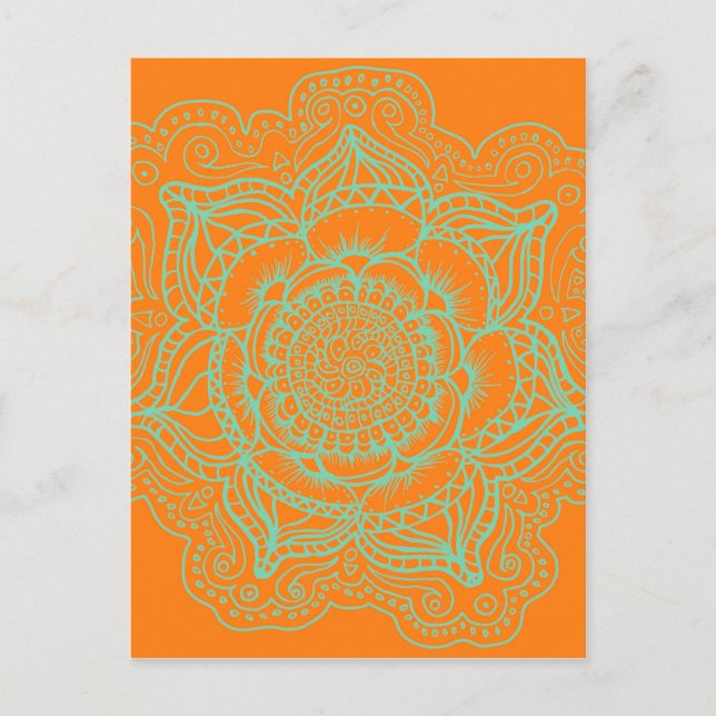 Orange Grönt Mandala Vykort (Framsida)
