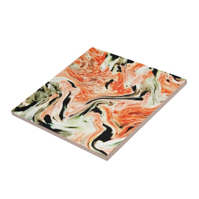 Orange Grönt Marble Stone - Abstrakt Struktur Art Kakelplatta (Sidan)