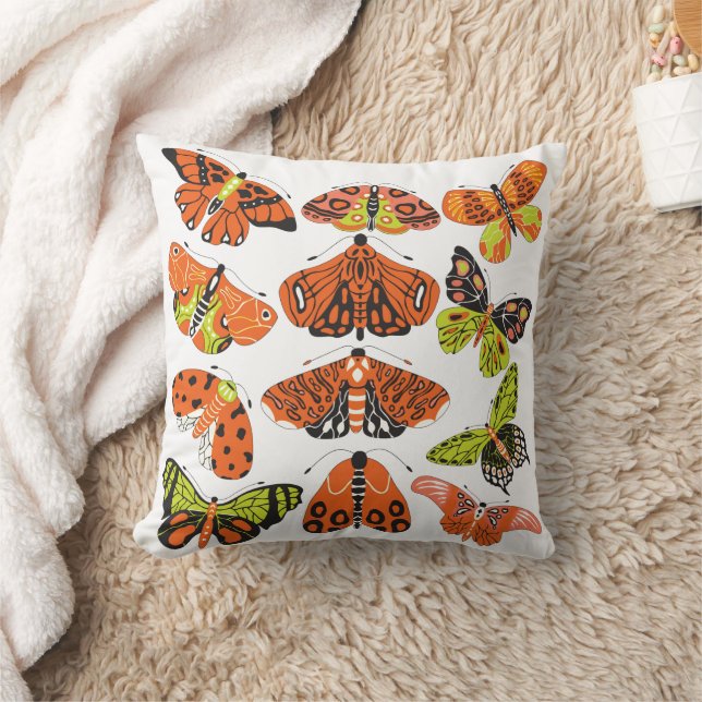 Orange Grönt Moth and Butterfly Kudde (Filt)
