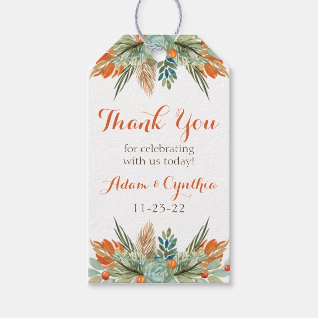 Orange, Grönt och Anpassningsbar för bruna Blommig Presentetikett (Framsidan)