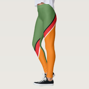 Orange, Grönt och röd diagonal Leggings
