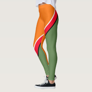 Orange, Grönt och röd diagonal Leggings