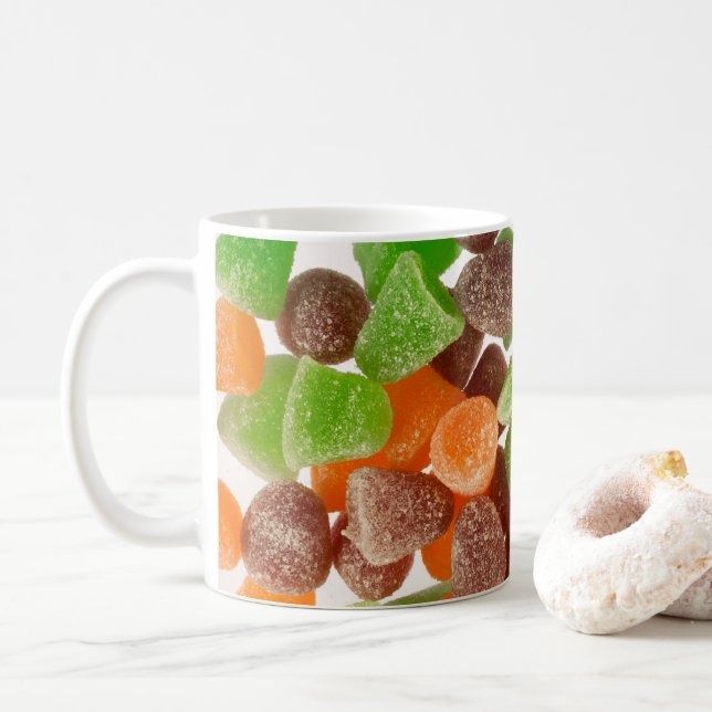 Orange grönt rödgummikandy sprinklad med socker kaffemugg (Med munk)