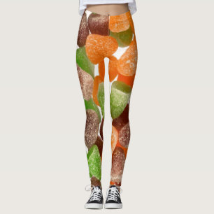 Orange grönt rödgummikandy sprinklad med socker leggings