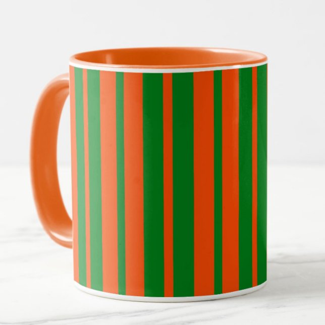 Orange Grönt Snyggt Rand Mönster Design Mugg (Skapare uppladdad)