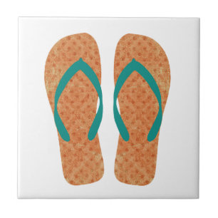 Orange Grönt Sommarbock Flinflip flops keramiskt p Kakelplatta