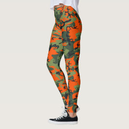 Orange, Grönt, svart kamouflage Leggings