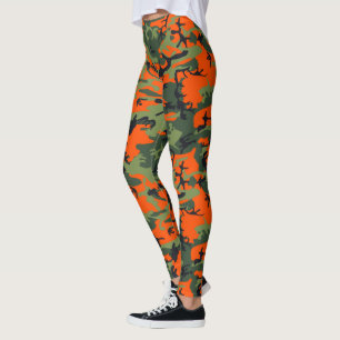 Orange, Grönt, svart kamouflage Leggings