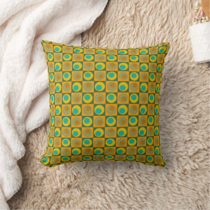 Orange Grönt Teal Square Dot Geometric Mönster Thr Kudde