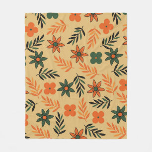 Orange Grönt Tropical Blommigt Botanical Summer Fleecefilt