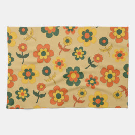 Orange Grönt Tropical Blommigt Botanical Summer Kökshandduk