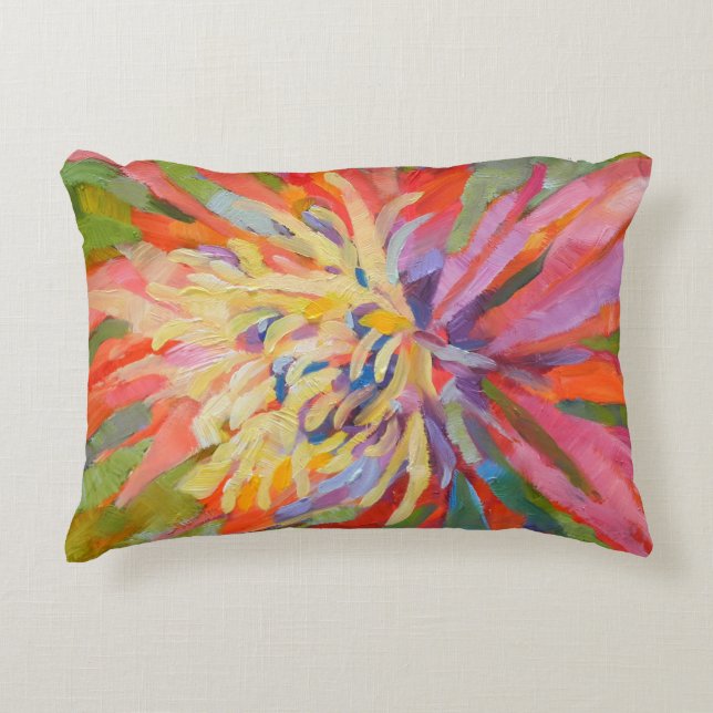 Orange Grönt Tropiska Blommigtar inomhus/utomhus Prydnadskudde (Framsidan)