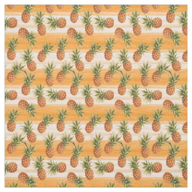 Orange Grönt Tropiskt ananas Fruit Mönster Tyg (Provkarta)