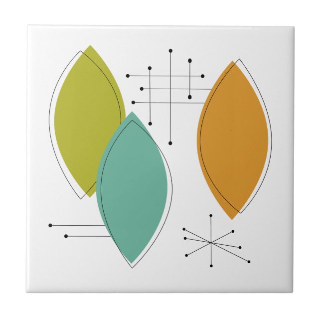 Orange Grönt Tuquise Surfboard Shapes Mid Century Kakelplatta (Framsidan)