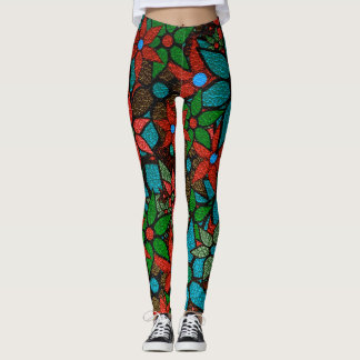 Orange Grönt Turcoise-Blommigt Leggings