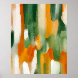 Orange Grönt vattenfärgsfärg Poster