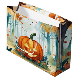 Orange Grönt Watercolor Autumn Pumpkins Forest