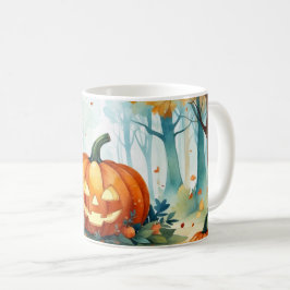 Orange Grönt Watercolor Autumn Pumpkins Forest Kaffemugg