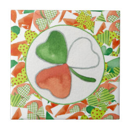 Orange, Grönt & White Irish Shamrock Ceramic Tile Kakelplatta