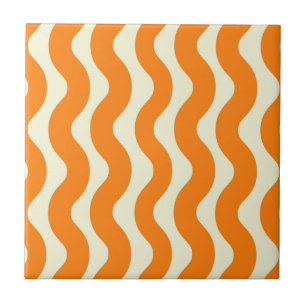 Orange Groovy Vågigt Rand Abstrakt Modern Vår Kakelplatta