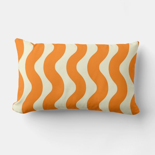 Orange Groovy Vågigt Rand Abstrakt Modern Vår Lumbarkudde (Framsida)