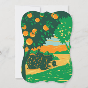 Orange Grove med Farmer Vintage Tractor