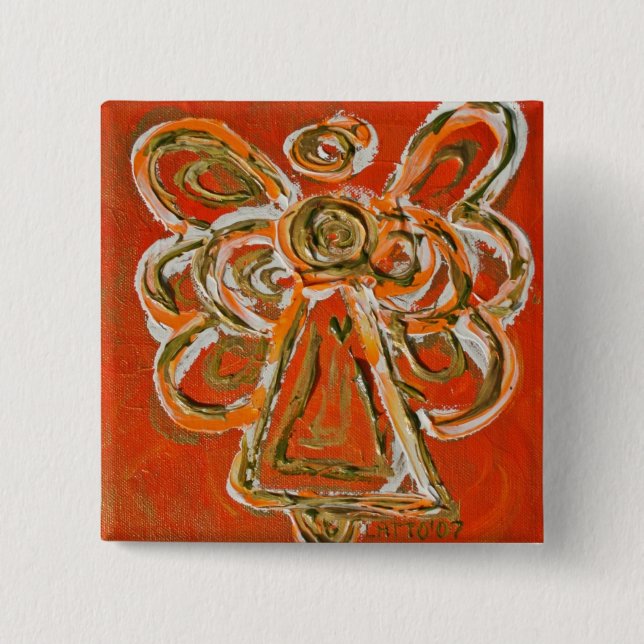 Orange Guardian Angel Anpassad Högtids Button Pin Knapp (Framsida)