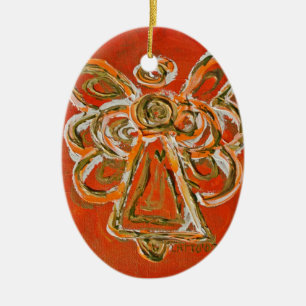 Orange Guardian Angel Art Helgdag Ornament