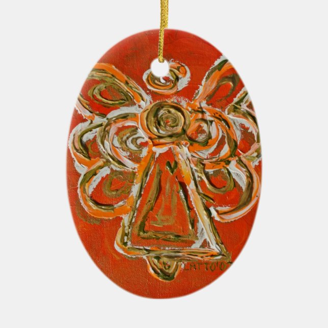 Orange Guardian Angel Art Helgdag Ornament (Framsidan)