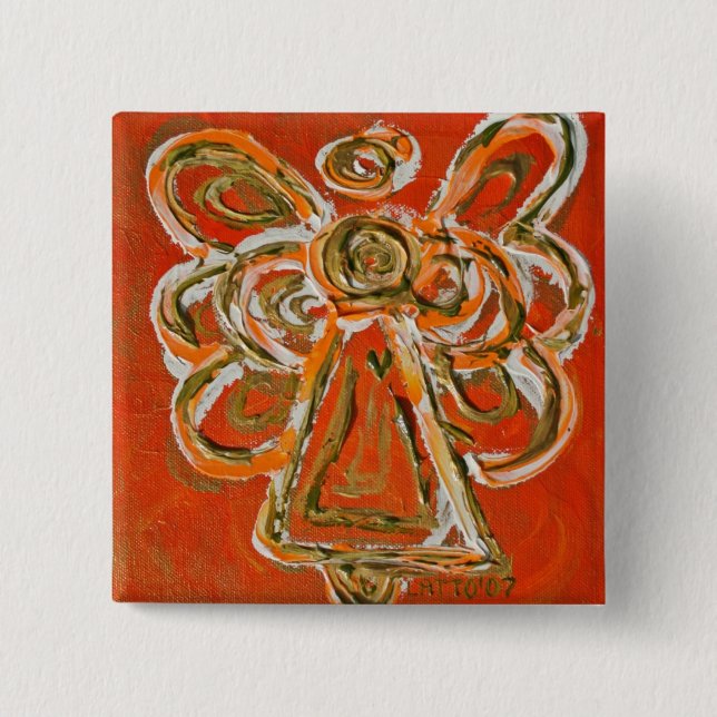 Orange Guardian Angel Button, Pin eller Pendant Knapp (Framsida)