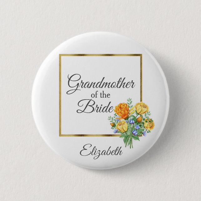 Orange Gul Blå  Blommig Brudens Mormor Knapp (Framsida)