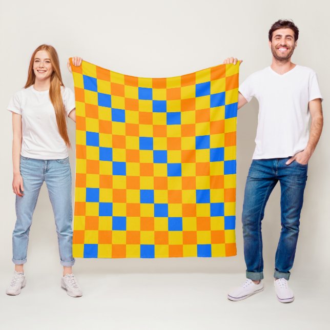 Orange Gul Blå Rutig Mönsterdesign  Fleecefilt (På plats)