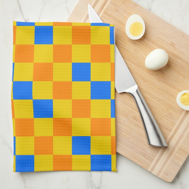 Orange Gul Blå Rutig Mönsterdesign  Kökshandduk (Vikt i Fjärdedel)