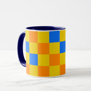Orange Gul Blå Rutig Mönsterdesign Mugg