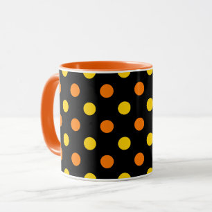 Orange Gul Design Med Svarta Polka Prickar Mugg