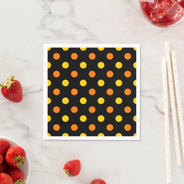 Orange Gul Design Med Svarta Polka Prickar  Pappersservett (Insitu)