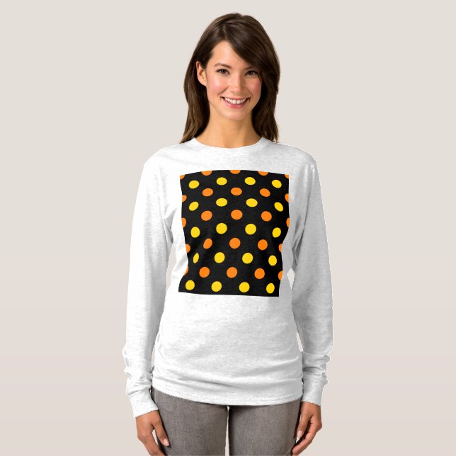Orange Gul Design Med Svarta Prickar  T Shirt (Hel framsida)