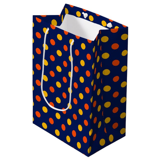 Orange Gul Design på Blå Prickar  (Framsidan Vinklad)