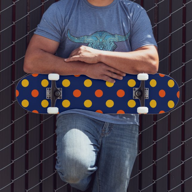 Orange Gul Design på Blå Prickar  Mini Skateboard Bräda 18,5 Cm (Utomhus 3)