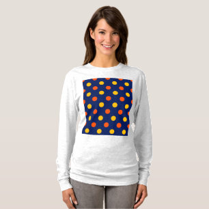 Orange Gul Design på Blå Prickar T Shirt