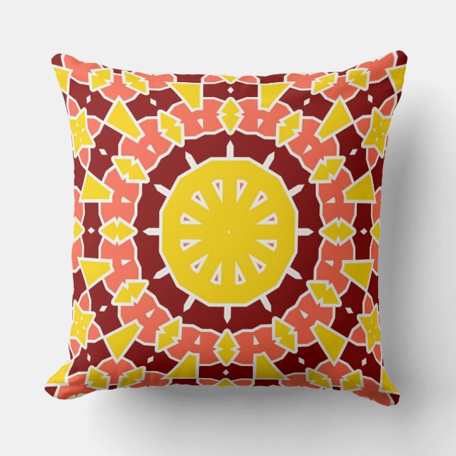 Orange Gul Fet Geometrisk Mandala Kudde (Framsida)