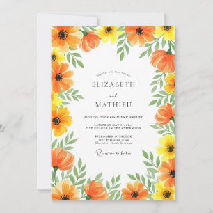 Orange Gul Floral Whimsy Bröllop Inbjudningar