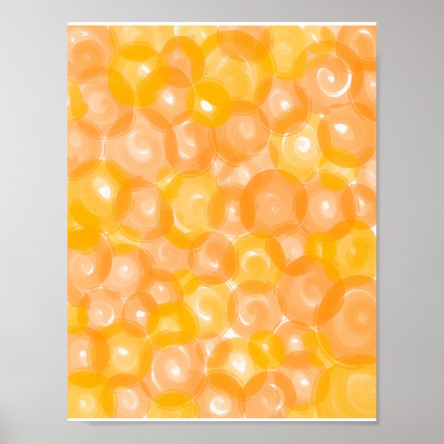 Orange Gul Glansig Bubbel Mönster Abstrakt  Poster (Framsidan)
