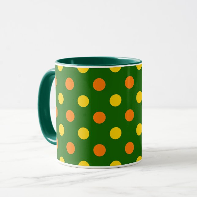 Orange Gul Grön Prickig Design  Mugg (Framsida vänster)